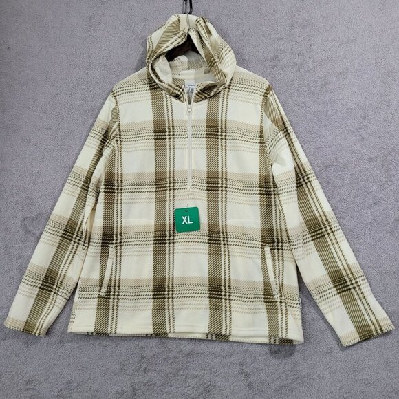 NEW ONeill Women's XL Plaid Hooded Pullover Fleece Sweatshirt Polyester - Picture 1 of 7